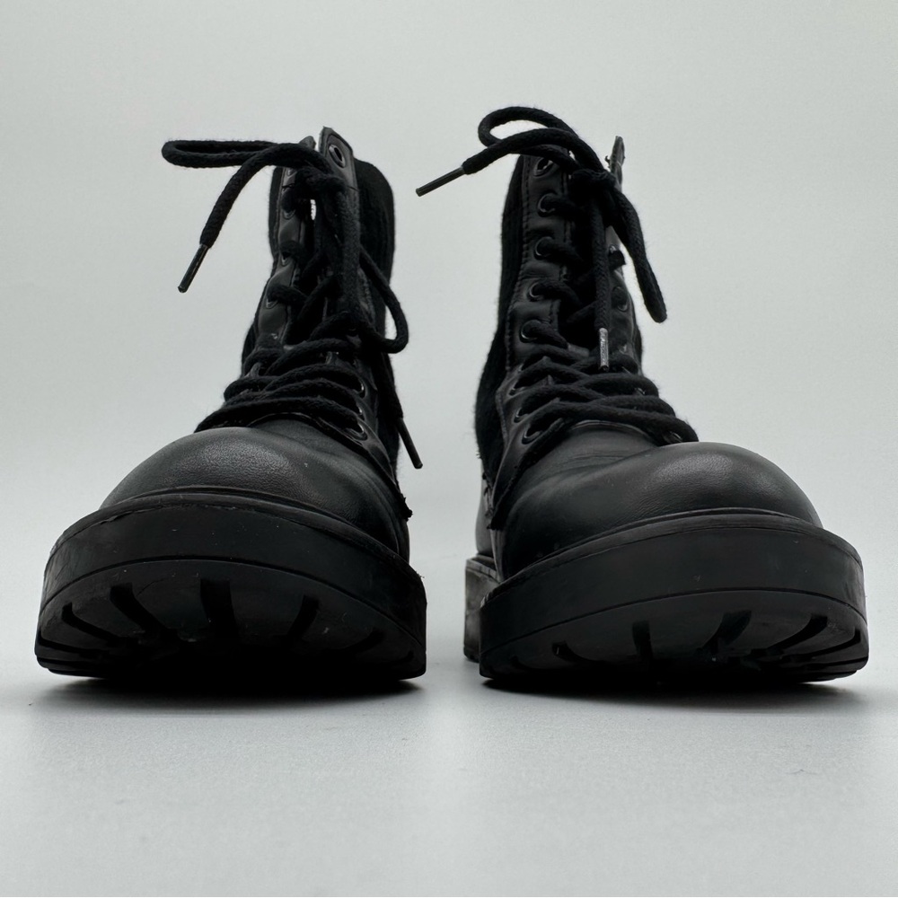 Steve Madden Veeta Black Leather Knit Lace Up Combat Boot Size 7 M - Picture 4 of 11